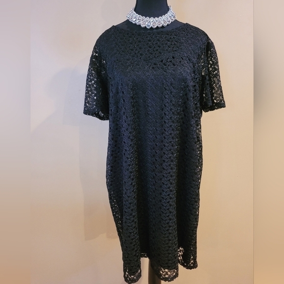 JESSICA Midi Little Black Dress, Lined With A Cut-Out Lace Overlay, Size XL (18) - Picture 3 of 13